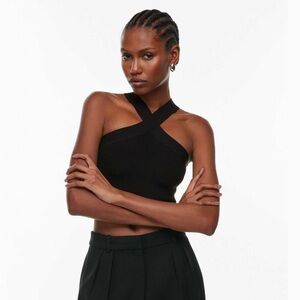 Aritzia Babaton Sculpt Knit Criss Cross Cropped Tank black size M